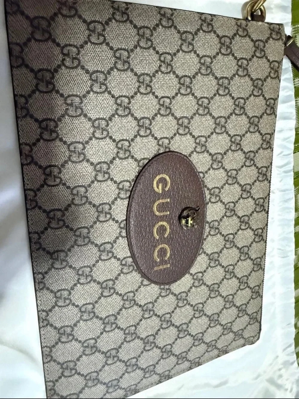 Gucci Beige/Brown GG Supreme Canvas Wristlet with Gold Hardware